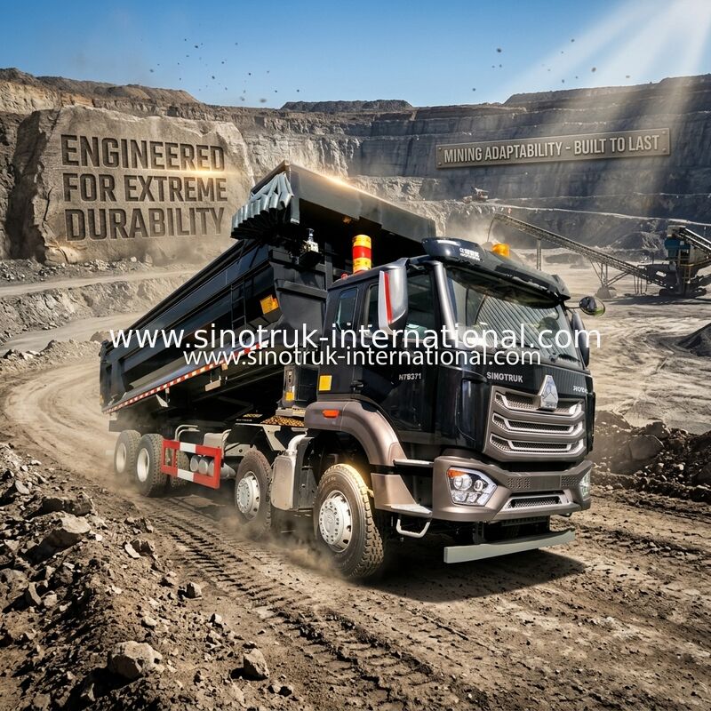 کامیون کمپرسی Sinotruk HOWO 8X4 371 اسب بخار 12 چرخ مشکی N7 ZZ3317V386JB1R