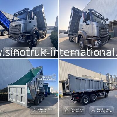 کامیون کمپرسی هوو جدید SINOTRUK HOHAN، بالابر میانی، 6 × 4 RHD، محفظه بار 19-20 متر مکعب، رنگ سفارشی مشتری، نقره ای الماسی، 400 اسب بخار