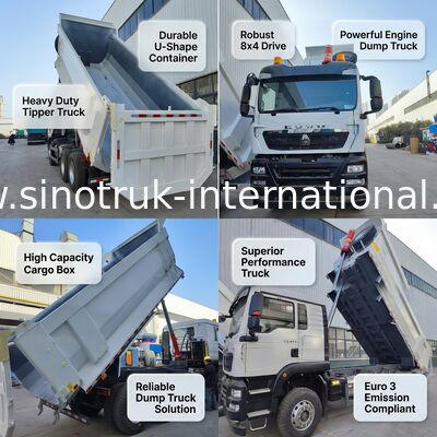 کامیون کمپرسی HOWO TX 6*4 سفید با موتور 390 اسب بخاری MAN و جعبه بار 20 متر مکعبی برای عملکرد برتر