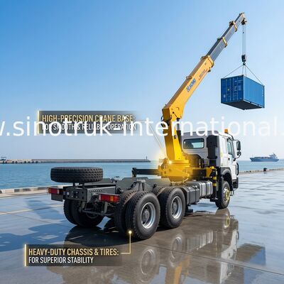 SINOTRUK کامیون نصب جرثقیل تجهیزات 12 تن XCMG برای بلند کردن 6X4 Knuckle Boom جرثقیل زرد، چشمگیر، بومپر نظامی