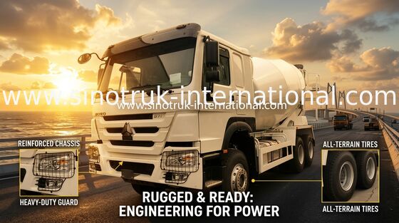 خلاط خرسانة HOWO 371 حصان 10 متر مكعب مع مضخة ومحرك Eaton للبناء الثقيل
