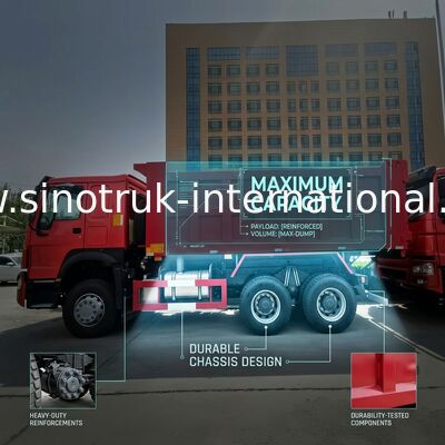 کامیون کمپرسی SINOTRUK HOWO کمپرسی RHD 6×4 336 اسب بخار در رنگ قرمز